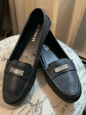 COACH Black Pebbled Leather Fredrica Logo Loafers